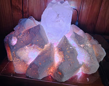 Load image into Gallery viewer, STUNNING QUARTZ CRYSTAL ON HANDMADE LIGHT STAND