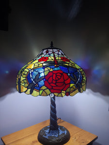 Sale💥RED ROSES & DRAGONLY BLUE/GREEN/ PURPLE STAINED GLASS LAMP