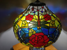 Load image into Gallery viewer, Sale💥RED ROSES &amp; DRAGONLY BLUE/GREEN/ PURPLE STAINED GLASS LAMP