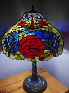 Sale💥RED ROSES & DRAGONLY BLUE/GREEN/ PURPLE STAINED GLASS LAMP