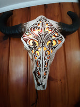 Load image into Gallery viewer, CARVED BULL SKULL LAMP NO1(lamp put together by me)