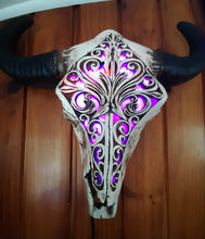 Load image into Gallery viewer, CARVED BULL SKULL LAMP NO1(lamp put together by me)