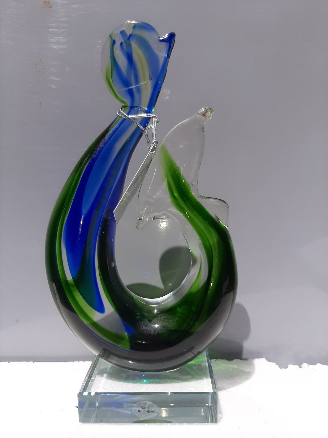 Sale💥MED BLUE GREEN KORU HOOK GLASS FIGURINE