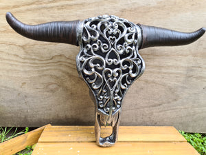 NEW SILVER CARVED BULL HEAD LAMP-put together by me