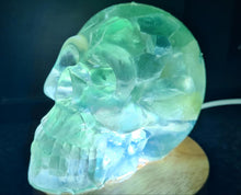 Load image into Gallery viewer, CRYSTAL RESIN SKULL MADE BY ME green flourite green calcite crystals