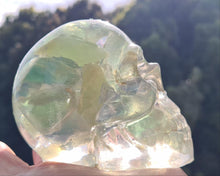 Load image into Gallery viewer, CRYSTAL RESIN SKULL MADE BY ME green flourite green calcite crystals
