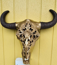 Load image into Gallery viewer, METALLIC GOLD CARVED BULL SKULL-painted gold by me 1 only