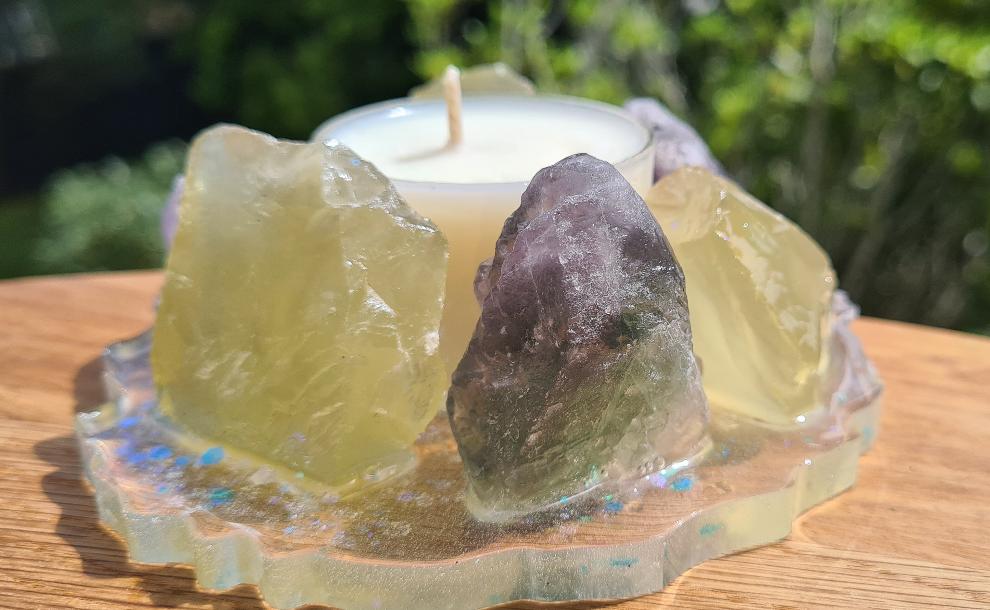 REFILLABLE HANDMADE CRYSTAL TEA LIGHT CANDLE -made by me.
