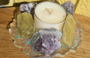 REFILLABLE HANDMADE CRYSTAL TEA LIGHT CANDLE -made by me.