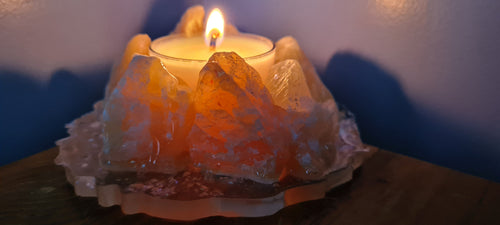 REFILLABLE HANDMADE CRYSTAL TEA LIGHT CANDLE -made by me.