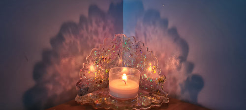 SHIMMERING PEACOCK T LIGHT HOLDER MADE BY ME