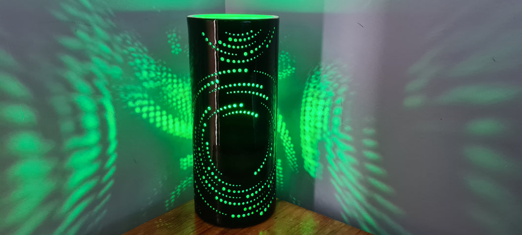 GREEN LIGHT  & BLACK CERAMIC SWIRL LAMP