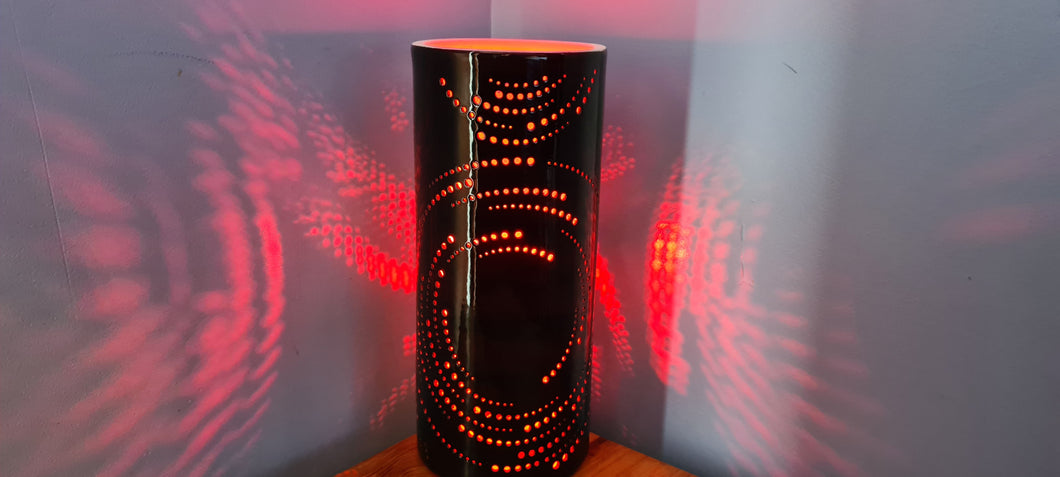 RED LIGHT & BLACK CERAMIC SWIRL LAMP