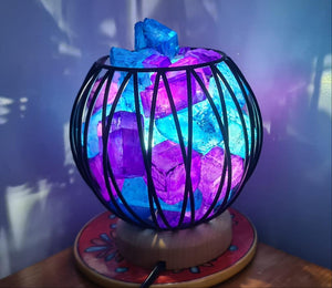 BLUE PURPLE CLEAR QUARTZ CRYSTAL  CAGE LAMP(deep soul cleanser)