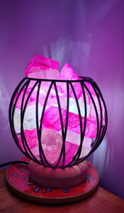 HOT PINK DYED CLEAR QUARTZ CRYSTAL  CAGE LAMP(deep soul cleanser)