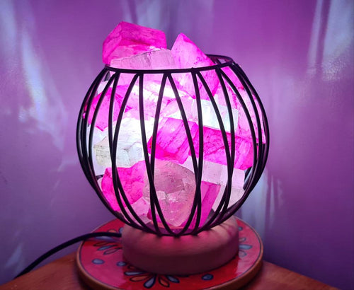 HOT PINK DYED CLEAR QUARTZ CRYSTAL  CAGE LAMP(deep soul cleanser)