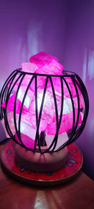 HOT PINK DYED CLEAR QUARTZ CRYSTAL  CAGE LAMP(deep soul cleanser)