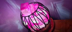 HOT PINK DYED CLEAR QUARTZ CRYSTAL  CAGE LAMP(deep soul cleanser)