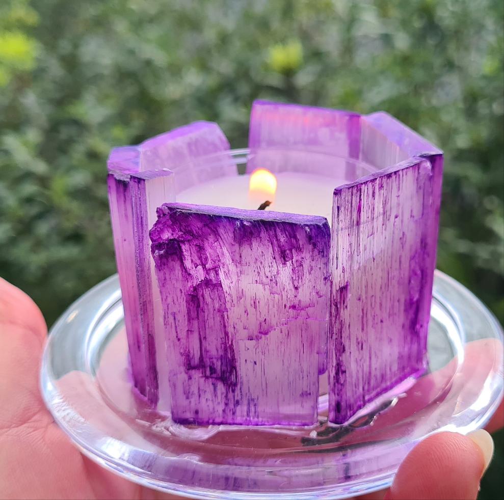 SELENITE CRYSTAL TEA LIGHT CANDLE HOLDER(made by me)