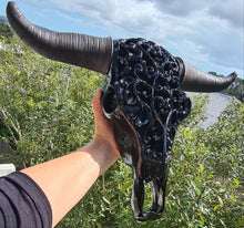 Load image into Gallery viewer, GLOSS BLACK LARGE  CARVED BULL HEAD(painted by me)