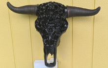 Load image into Gallery viewer, GLOSS BLACK LARGE  CARVED BULL HEAD(painted by me)