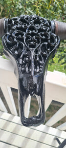 GLOSS BLACK LARGE  CARVED BULL HEAD(painted by me)