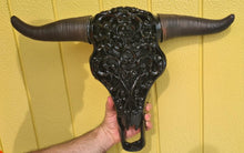 Load image into Gallery viewer, GLOSS BLACK LARGE  CARVED BULL HEAD(painted by me)