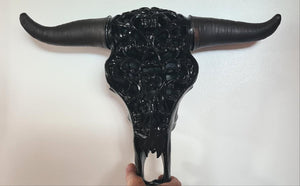 GLOSS BLACK LARGE  CARVED BULL HEAD(painted by me)