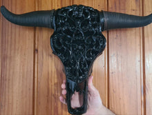 Load image into Gallery viewer, GLOSS BLACK LARGE  CARVED BULL HEAD(painted by me)