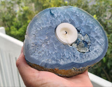 Load image into Gallery viewer, BLUE DYED AGATE CRYSTAL TEA LIGHT CANDLE HOLDER