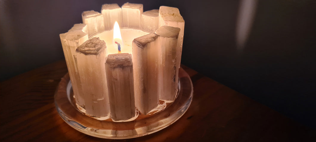 SELENITE CRYSTAL TEA LIGHT CANDLE HOLDER(made by me)