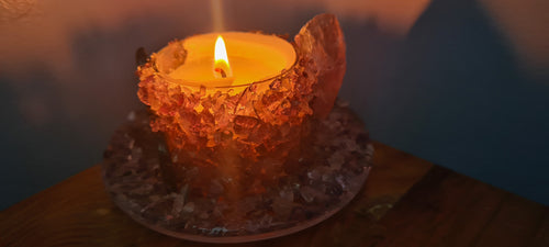HAMDMADE AMETHYST/AGATE CANDLE HOLDER