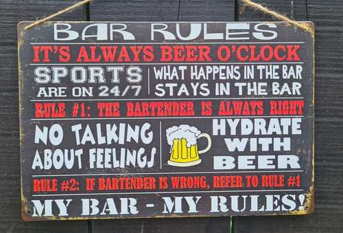 BAR RULES METAL ART SIGNS