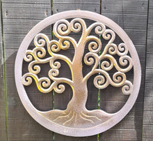 Load image into Gallery viewer, LILAC/GOLD CARVED TREE OF LIFE WALL ART