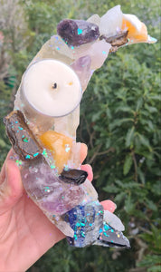 Sale🔥CRYSTAL CRESENT MOON CANDLE HOLDER-made by me