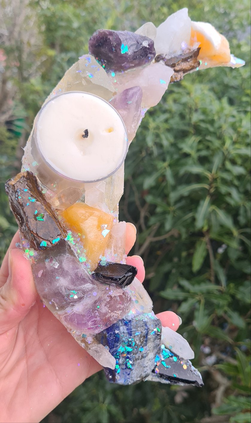 Sale🔥CRYSTAL CRESENT MOON CANDLE HOLDER-made by me