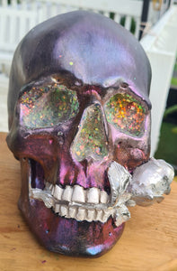 METALLIC SKULL & ROSES -painted by me