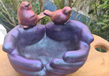 Load image into Gallery viewer, HAND PAINTED CEMENT HAND BIRD FEEDER