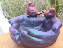 Load image into Gallery viewer, HAND PAINTED CEMENT HAND BIRD FEEDER