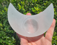 Load image into Gallery viewer, SELENITE CRYSTAL MOON TEA LIGHT CANDLE HOLDER