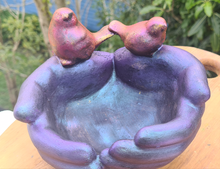 Load image into Gallery viewer, HAND PAINTED CEMENT HAND BIRD FEEDER