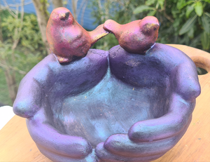 HAND PAINTED CEMENT HAND BIRD FEEDER