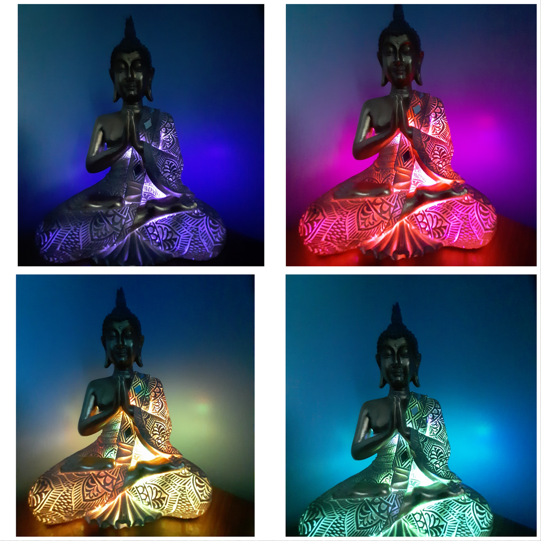 UNIQUE COLOUR CHANGING DIAMOND MIRROR SARI BUDDHA LAMP-put together by me