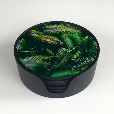 GREEN FERN SET 6 GLASS COASTERS