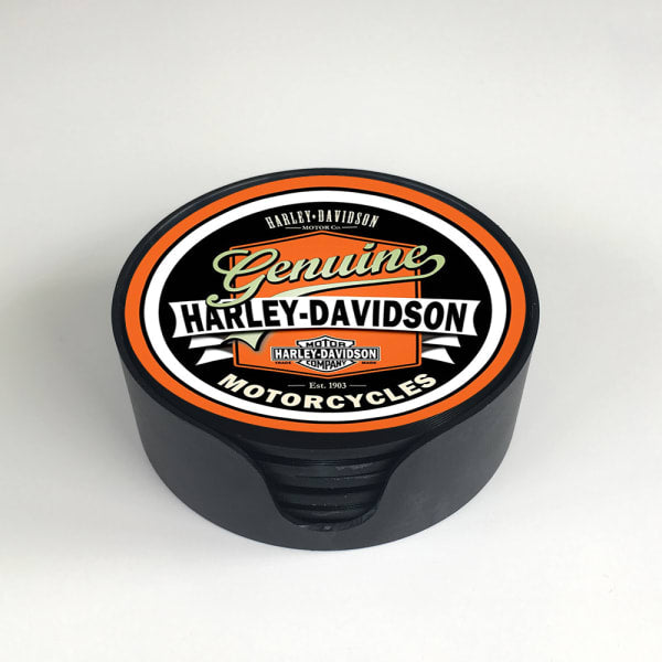 HARLEY DAVIDSON SET 6 GLASS COASTERS